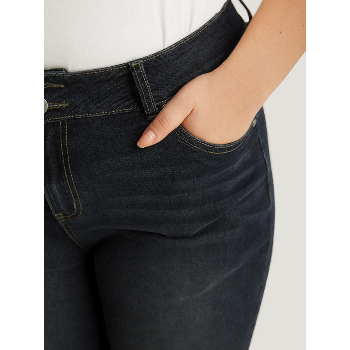 Plus Size Plain Flare Leg Dark Wash Jeans Women Midnight Casual Plain Plain High stretch Pocket Jeans BloomChic 10/M Product Image