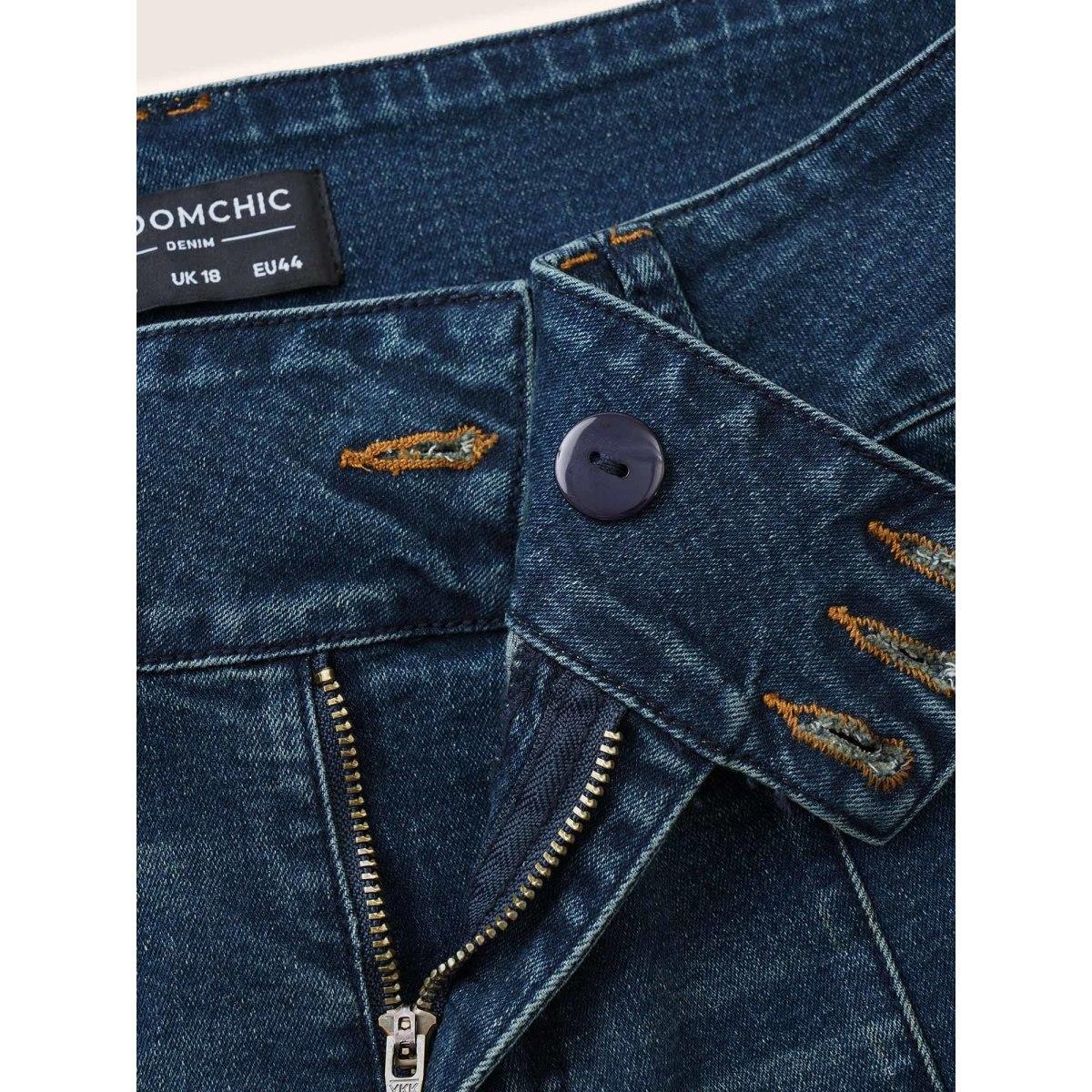 Plus Size Bootcut Button Through Full Length Jeans Women Aegean Casual Plain Non High stretch Slanted pocket Jeans BloomChic 30/6X Product Image