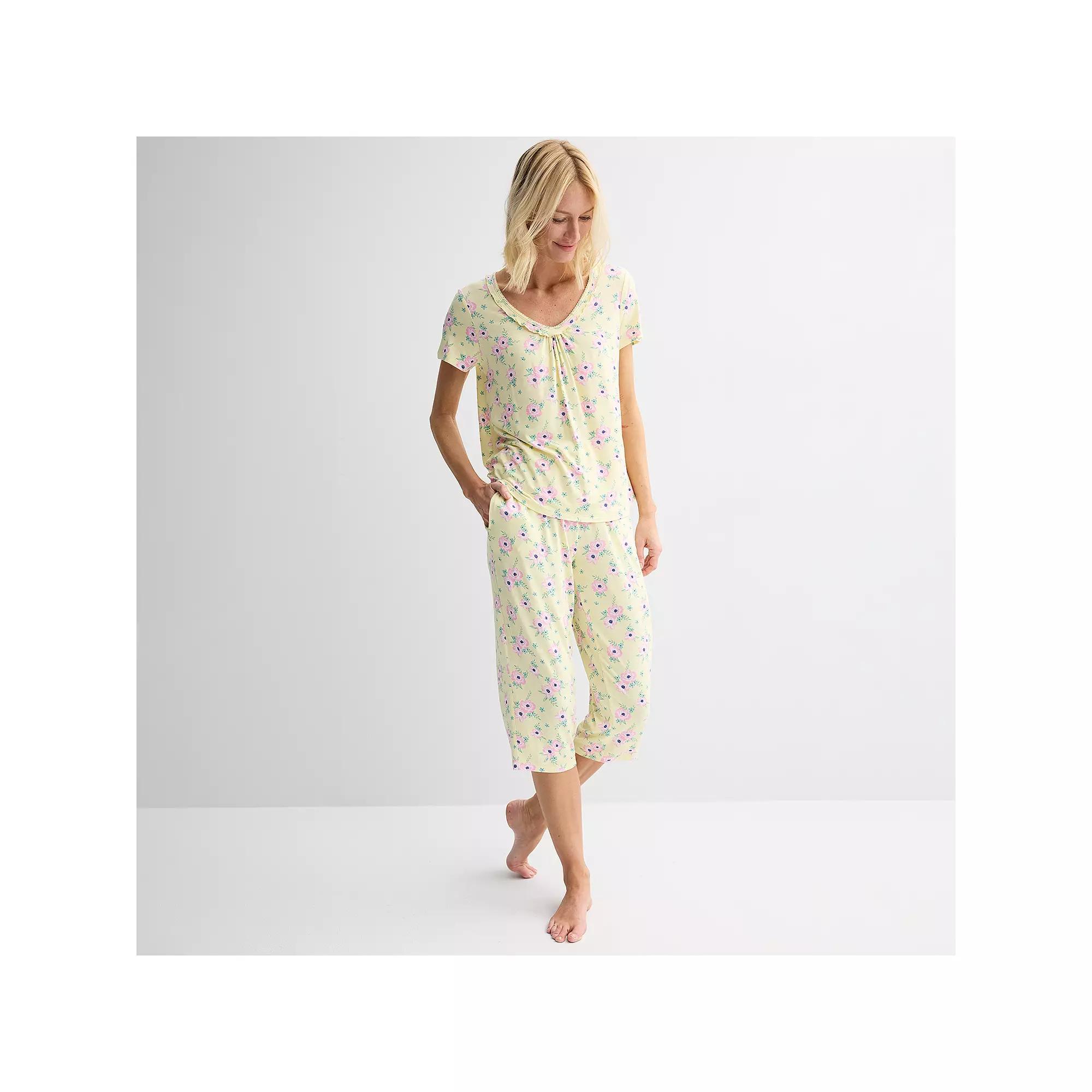 Women's Croft & Barrow® Print Short Sleeve Pajama Top & Pajama Pants Sleep Set, Size: Large, Nika Floral Product Image