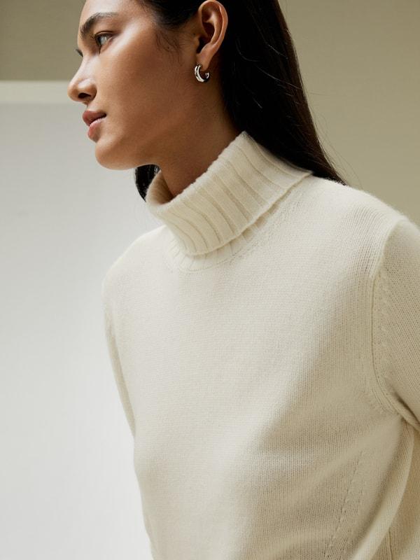 LILYSILK Womens Merino Wool Turtleneck Cashmere Sweater White Wool&Cashmere Luxurious Needlework Design Sweater S Product Image