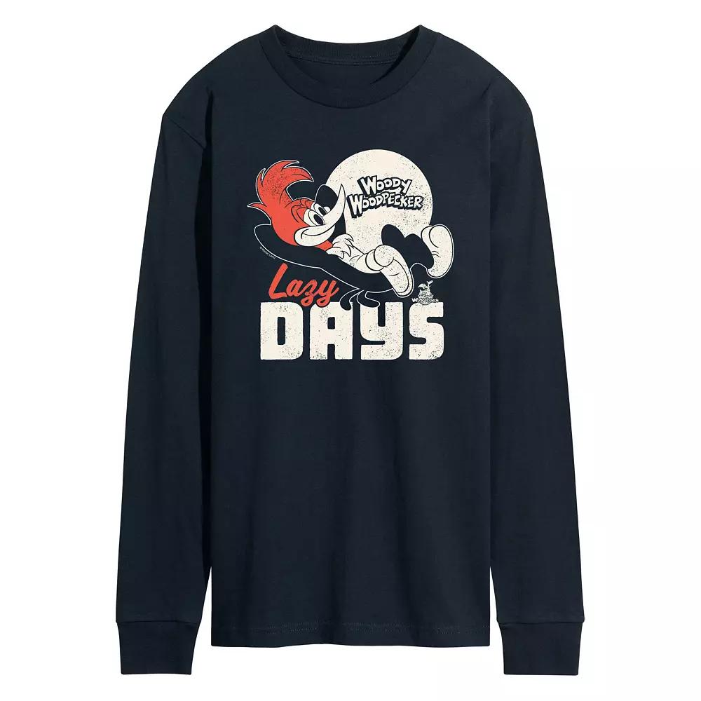 Men's Woody Woodpecker Lazy Days Long Sleeve Graphic Tee,  Product Image