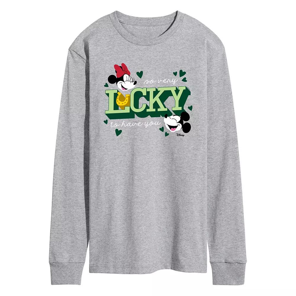 Disney's Mickey & Minnie Mouse Men's Lucky To Have You Long Sleeve Graphic Tee,  Product Image
