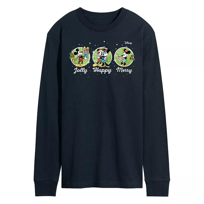 Disney's Mickey & Minnie Mouse Men's Jolly Happy Merry Long Sleeve Graphic Tee,  Product Image