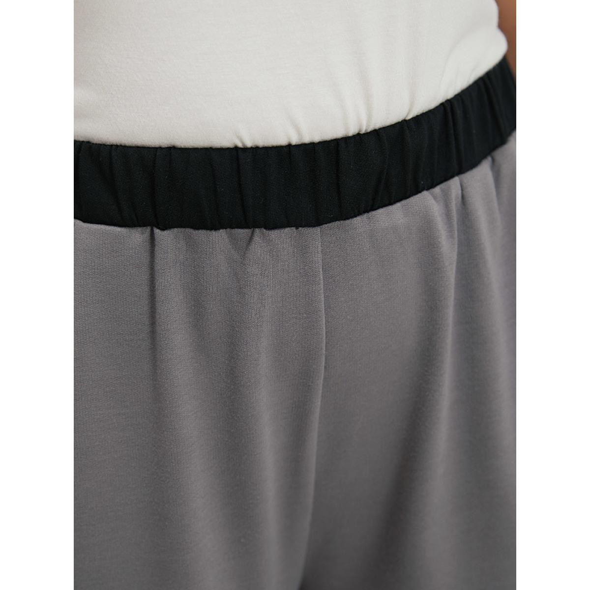 Contrast Patchwork Pocket High Rise Sweatpants Black Plus Size Women Casual Dailywear Contrast 18-20/2X Bloomchic Product Image