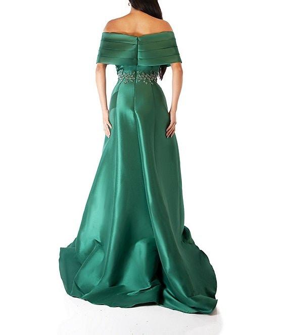 Terani Couture Pleated Off-the-Shoulder Waist Applique Ball Gown Product Image