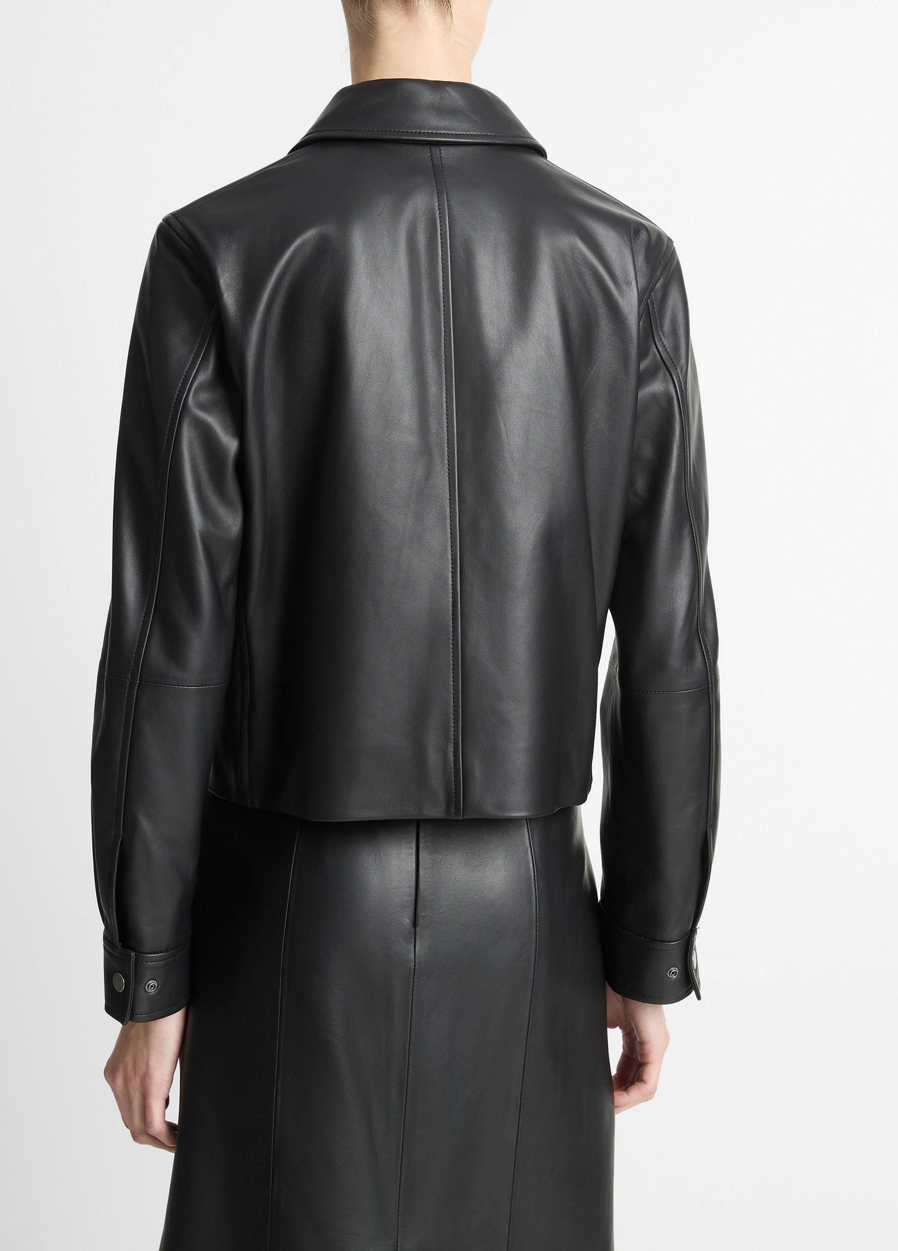 Leather Cropped Zip-Front Jacket Product Image