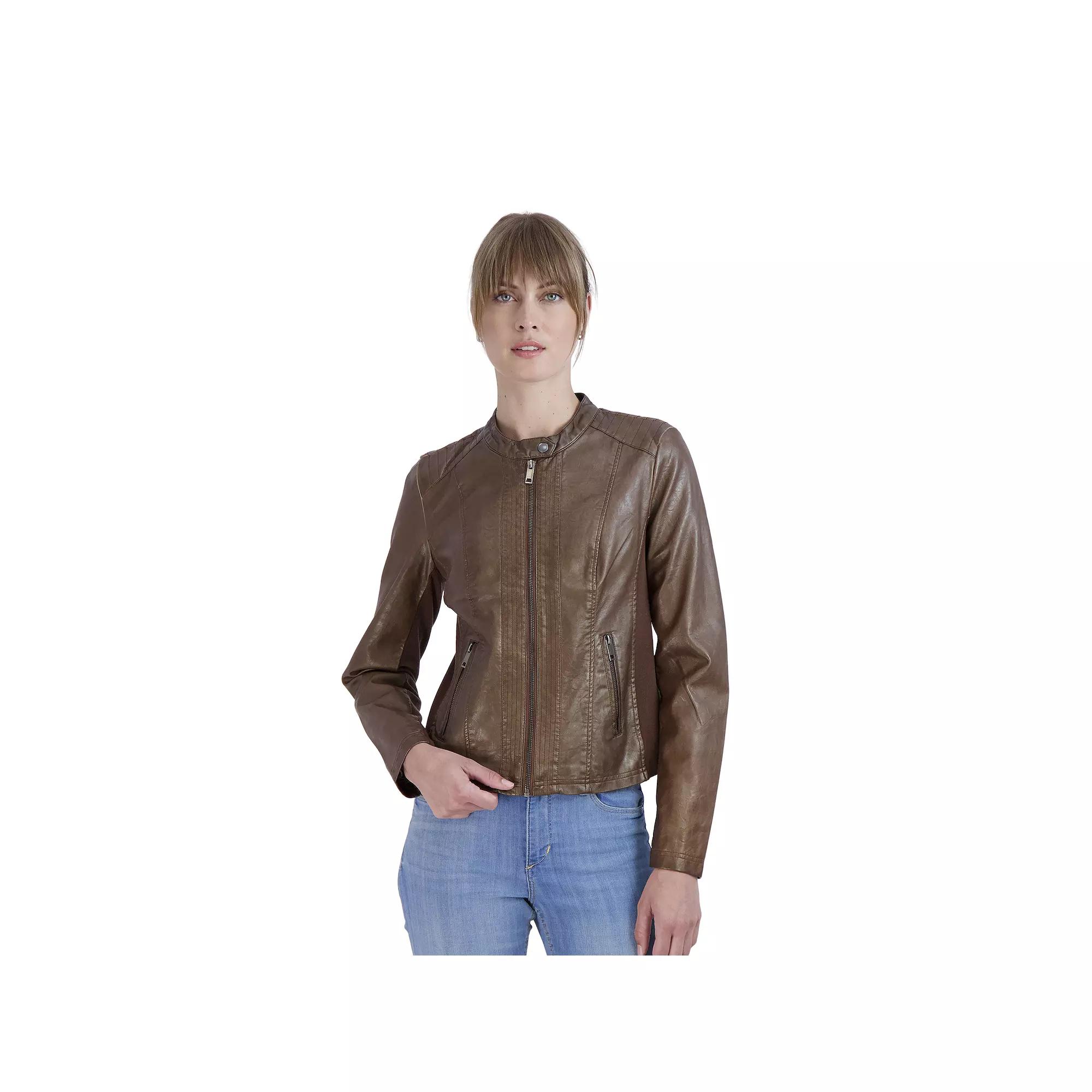 Women's Sebby Collection Faux-Leather Racing Jacket,  Product Image