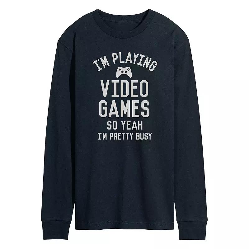 Men's Im Playing Video Games Yeah Busy Long Sleev Graphic Tee,  Product Image