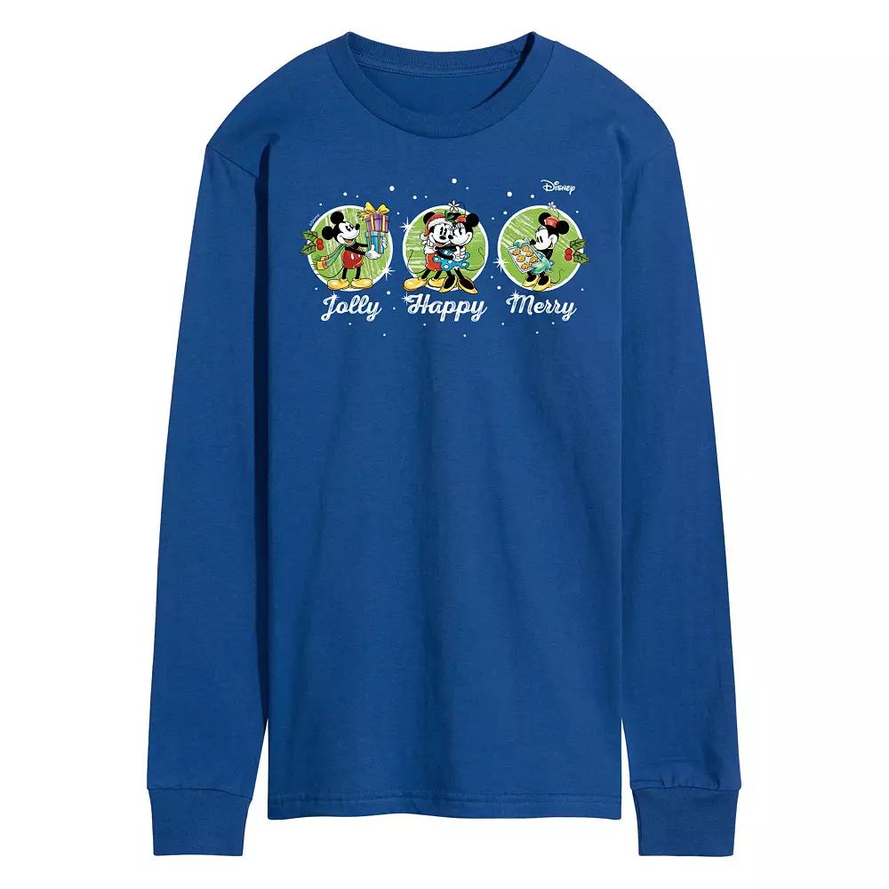 Disney's Mickey & Minnie Mouse Men's Jolly Happy Merry Long Sleeve Graphic Tee,  Product Image