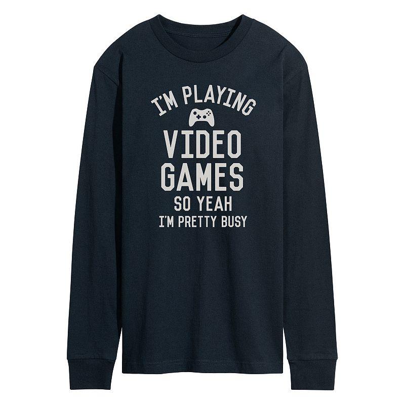 Men's Im Playing Video Games Yeah Busy Long Sleev Graphic Tee,  Product Image