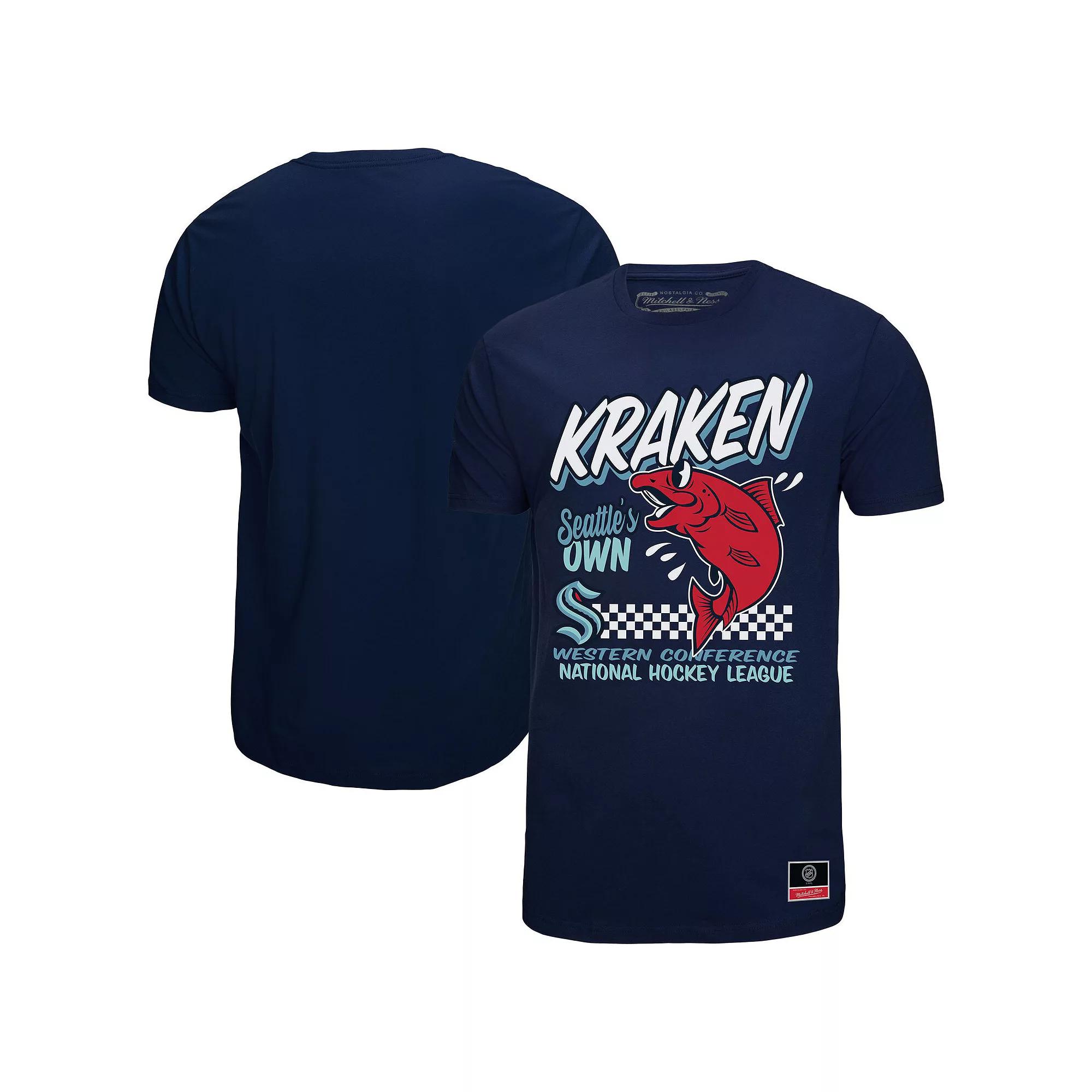 Men's Mitchell & Ness Deep Sea Blue Seattle Kraken Local Food T-Shirt, Size: Small, Krk Blue Product Image
