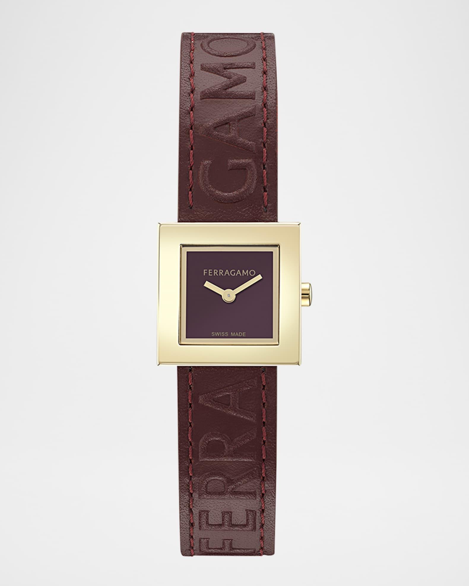 Ferragamo Portrait 20X20MM IP Yellow Gold Leather Watch Product Image