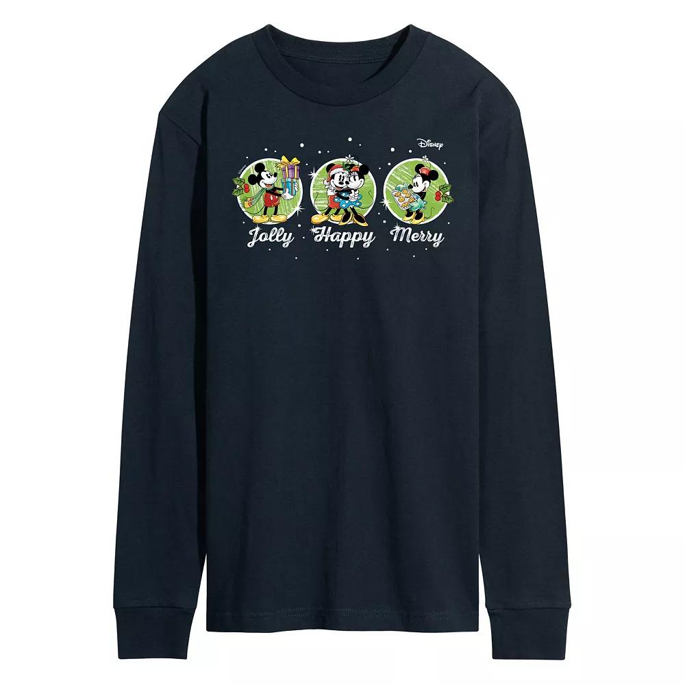 Disney's Mickey & Minnie Mouse Men's Jolly Happy Merry Long Sleeve Graphic Tee,  Product Image