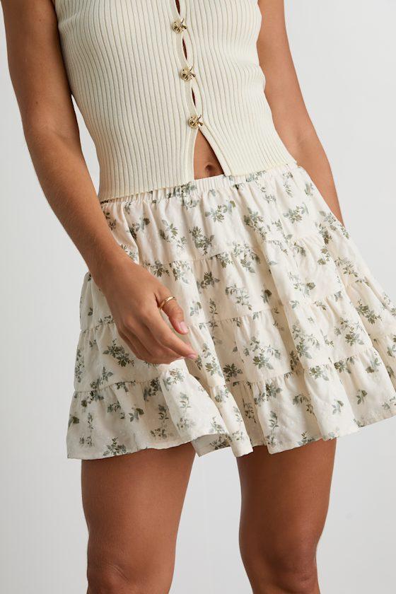 Chloe Ivory Floral Tiered Mini Skirt Product Image
