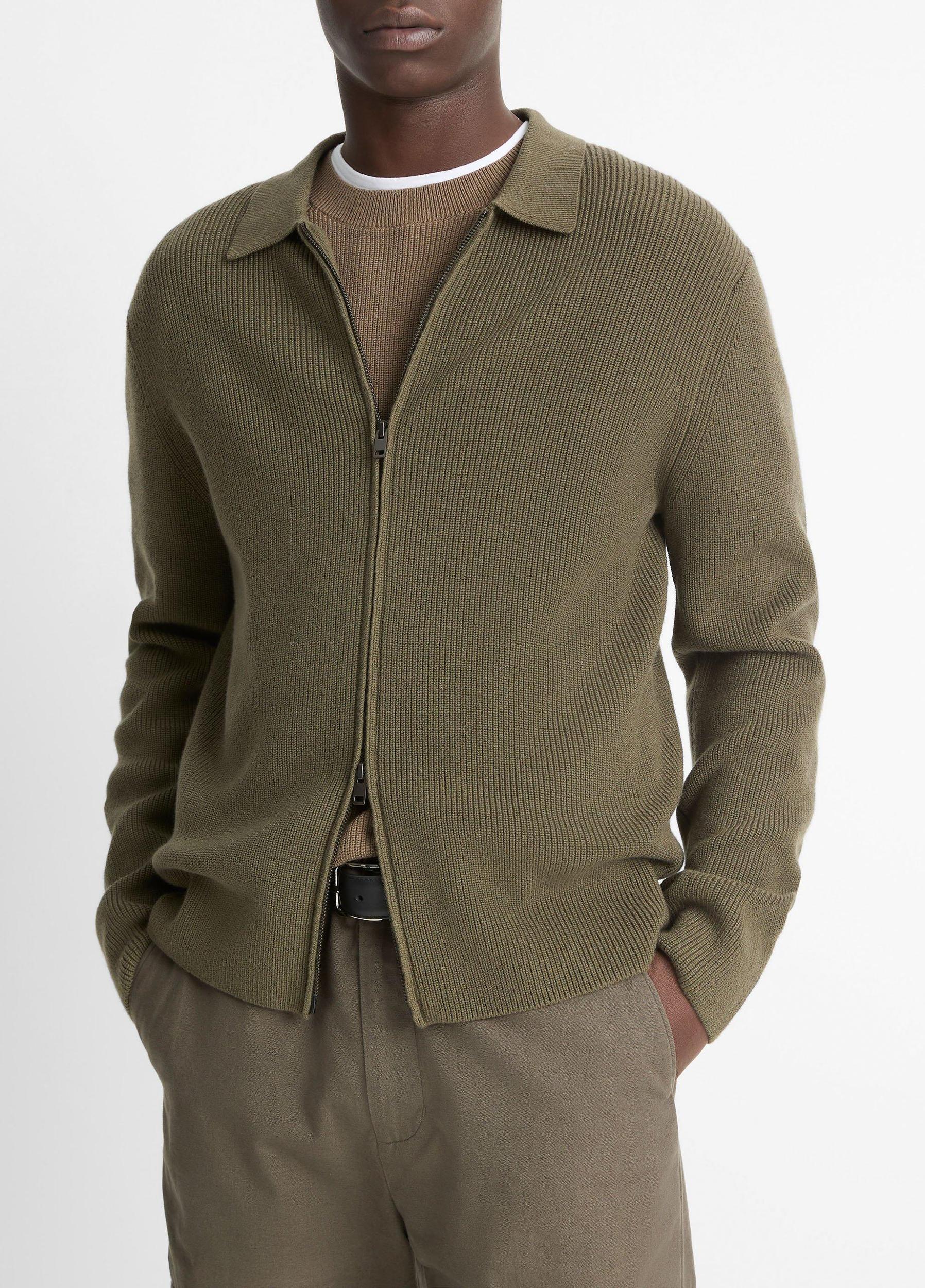 Wool-Blend Two-Way Zip Cardigan Product Image