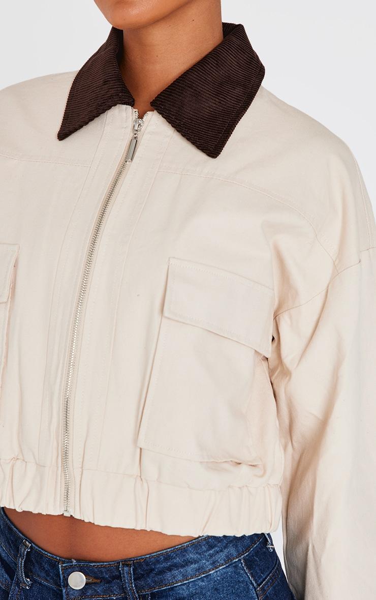 Beige Contrast Collar Twill Jacket Product Image
