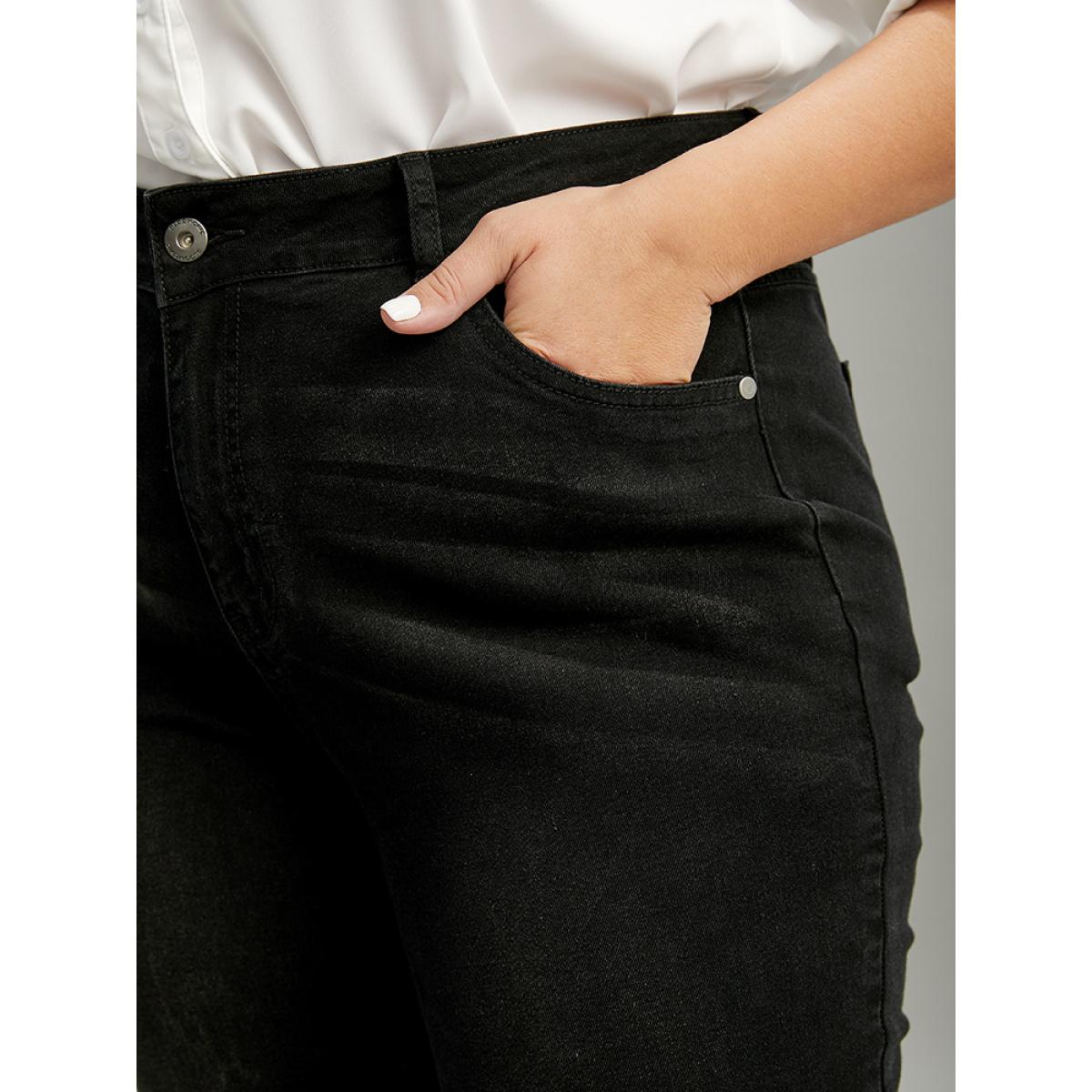 Plus Size Rhinestone Detail Black Wash Jeans Women DimGray Casual Plain Rhinestone detailing High stretch Pocket Jeans BloomChic 12/L Product Image