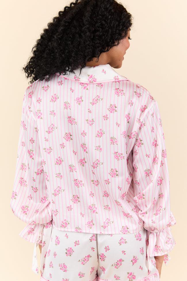 Sleep On My Side Pink Floral Satin Long Sleeve Pajama Top FINAL SALE Girls Product Image