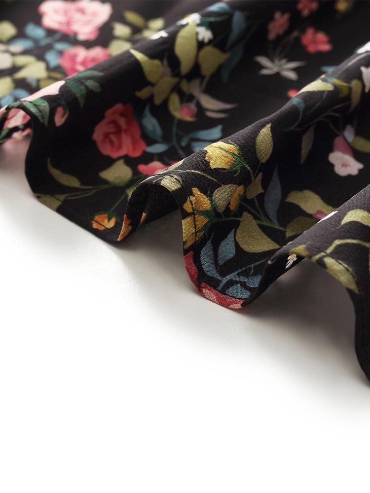 16 Momme Mulberry Silk Rose Print Off Shoulder Women Maxi Dress Product Image