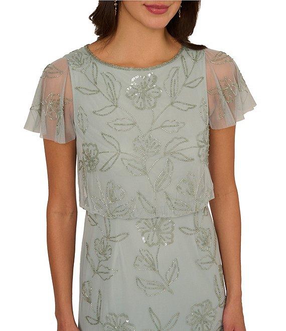 Adrianna Papell Crew Neck Short Flutter Sleeve Beaded Blouson Dress Product Image