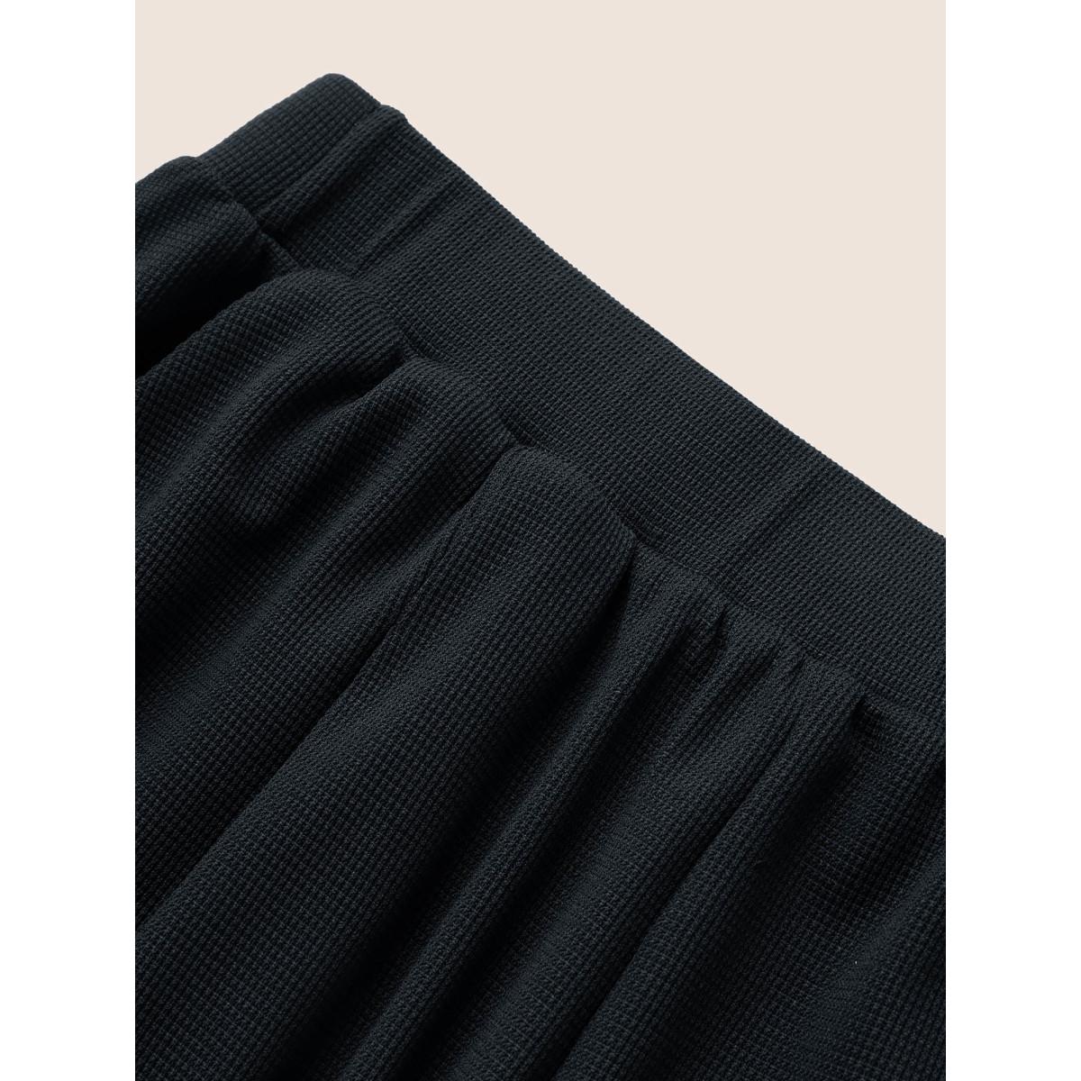Plus Size Solid Mid Rise Gathered Elastic Waist Pants Women Black Work From Home Mid Rise Work Pants BloomChic 28/5X Product Image