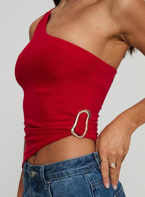 Machiatto One Shoulder Top Red Product Image