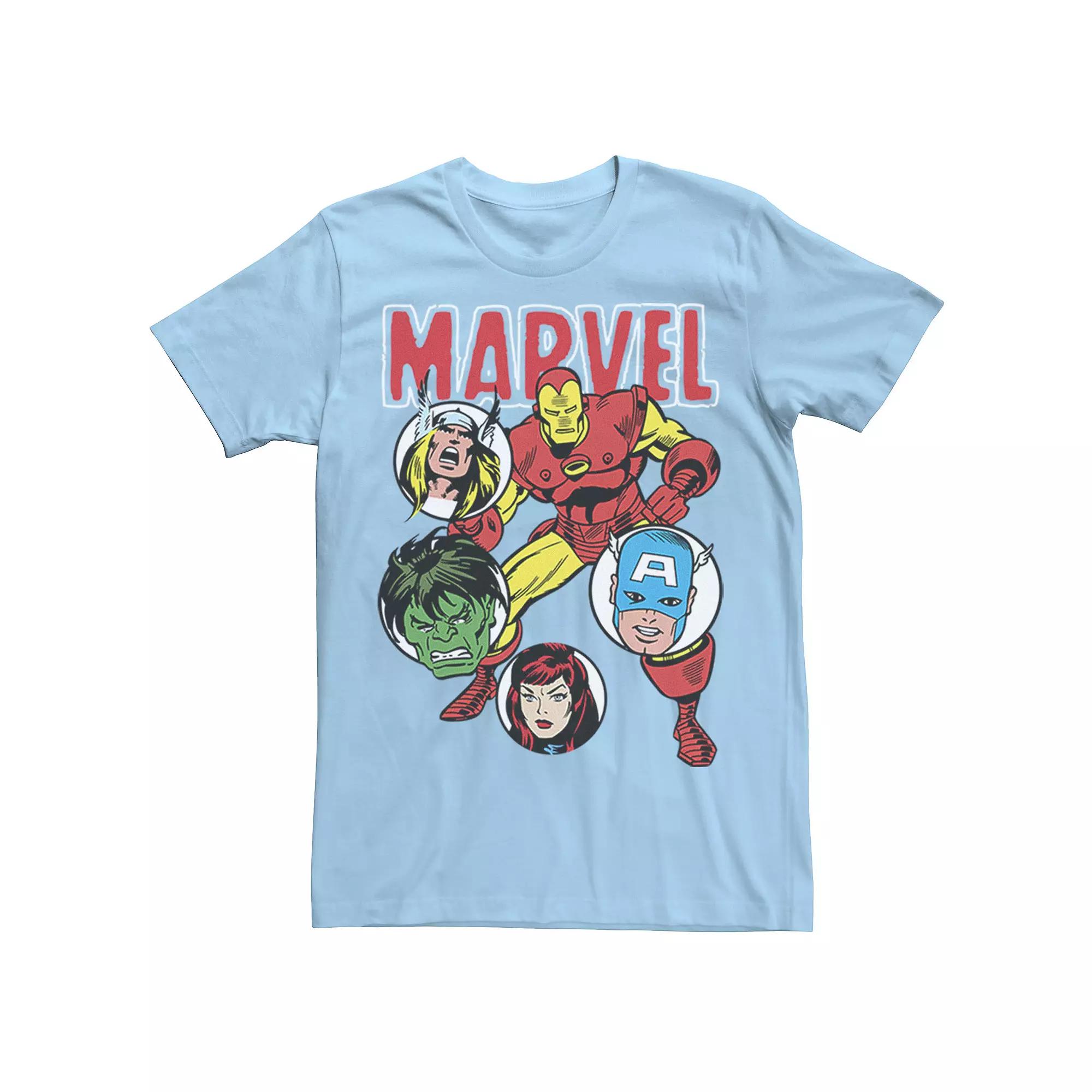 Men's Marvel Avengers Classic Group Shot Circles Graphic Tee, Size: Small, Light Blue Product Image