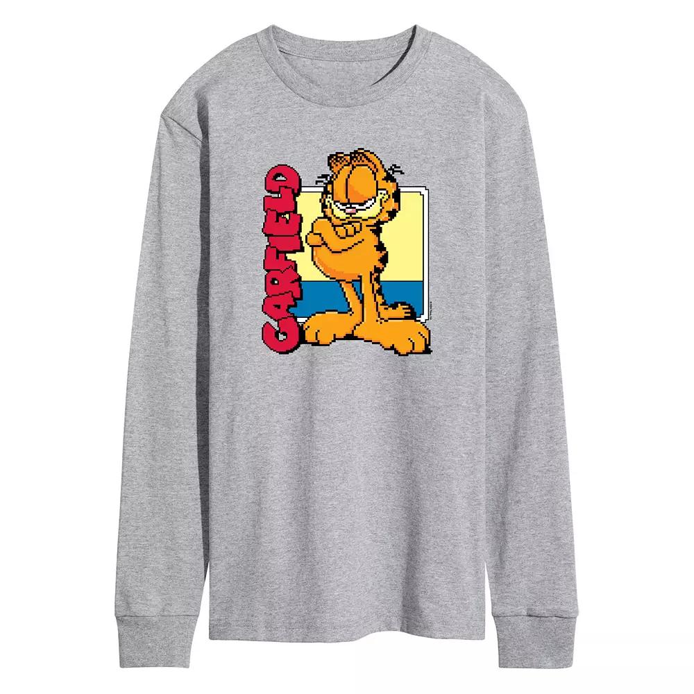 Men's Garfield Pixel Square Long Sleeve Graphic Tee,  Product Image
