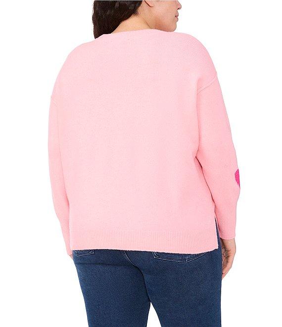 CeCe Plus Size Crew Neck Long Sleeve Heart Sweater Product Image