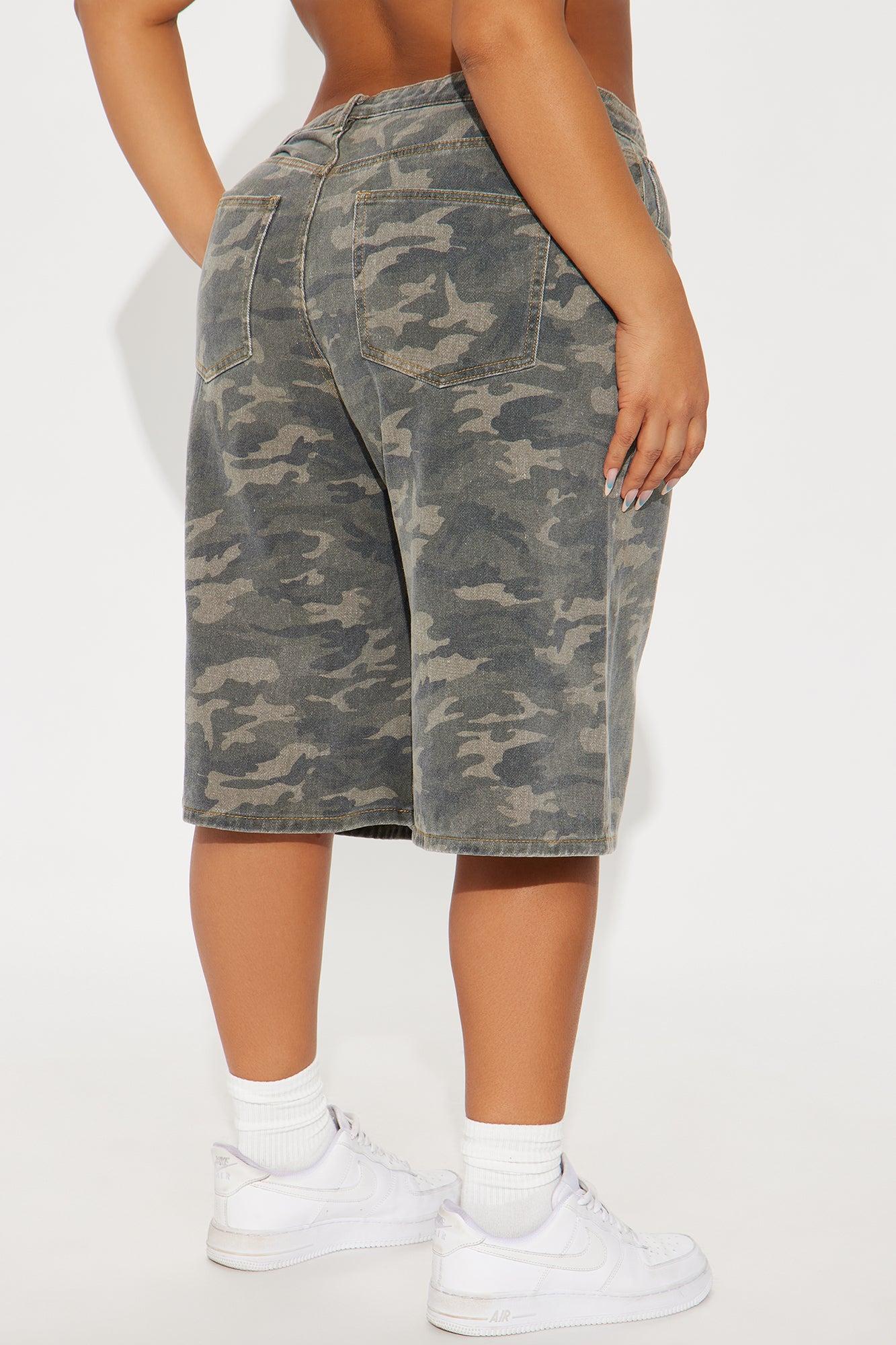 Such A Trooper Camo Denim Jorts - Olive Female Product Image
