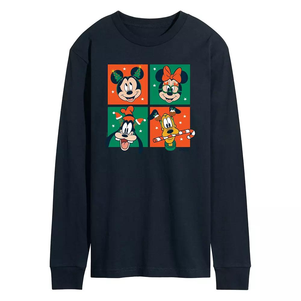 Disney's Mickey Mouse & Friends Men's Christmas Grid Long Sleeve Graphic Tee,  Product Image