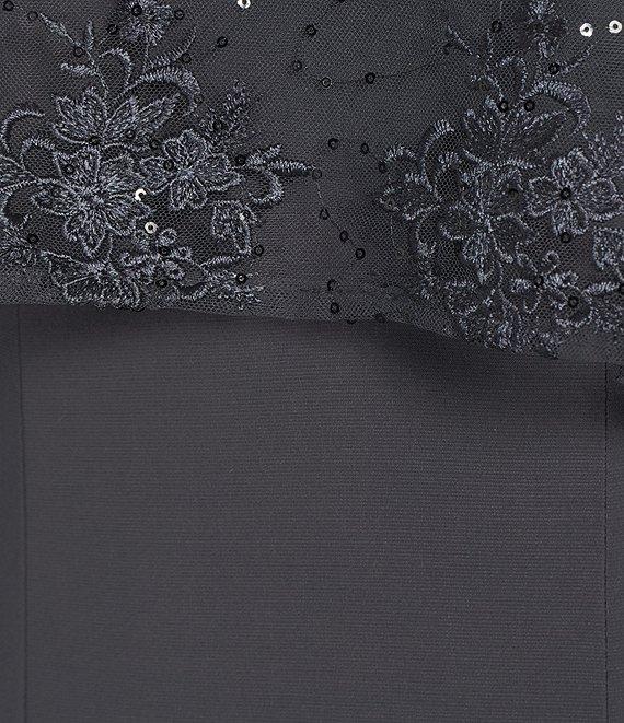 R & M Richards Sweetheart Neck Embroidered Mesh Cape Overlay Dress Product Image