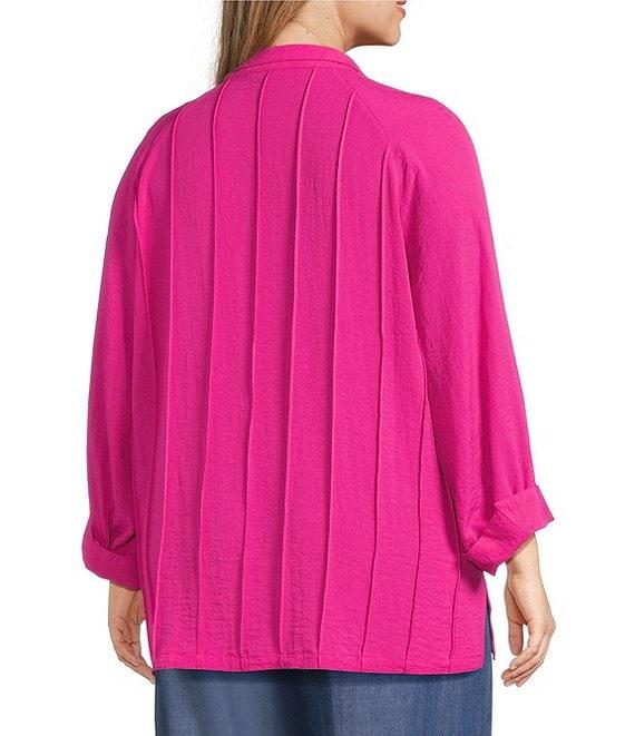 John Mark Plus Size Wire Collar Split V-Neck 3/4 Sleeve Pintuck Detail Top Product Image