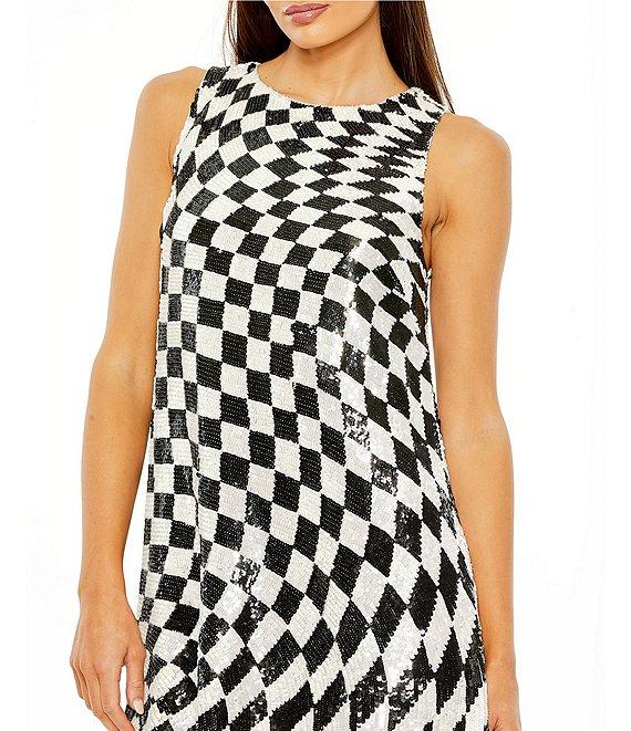 Mac Duggal Sleeveless Checkered Sequin A-line Mini Dress Product Image