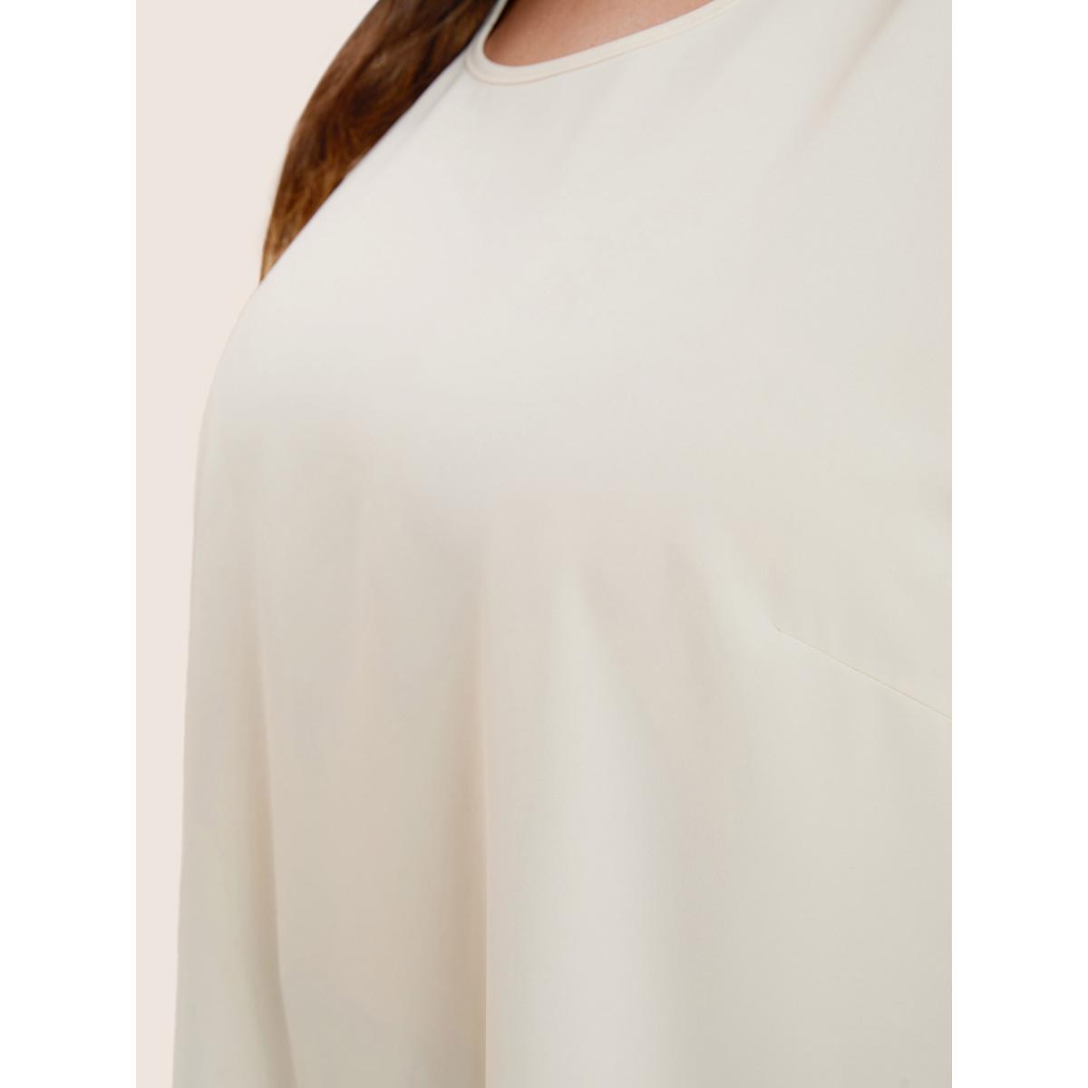 Plus Size White Plain Round Neck Button Detail Blouse Women Casual Short sleeve Round Neck Everyday Blouses BloomChic 12/L Product Image