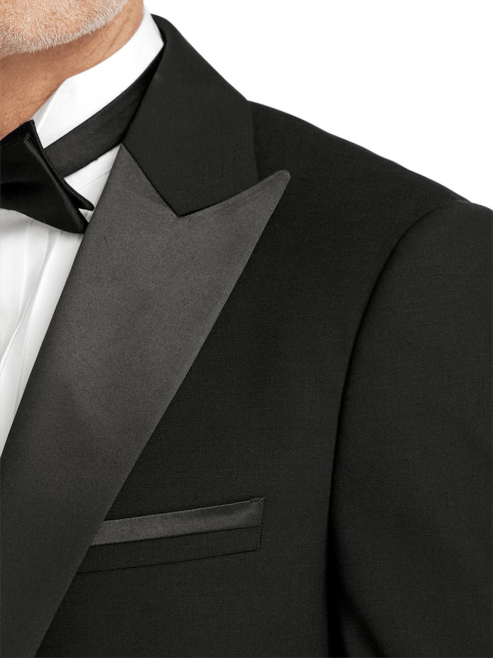 Wool Stretch Single Breasted Peak Lapel Tuxedo Jacket - Black Product Image