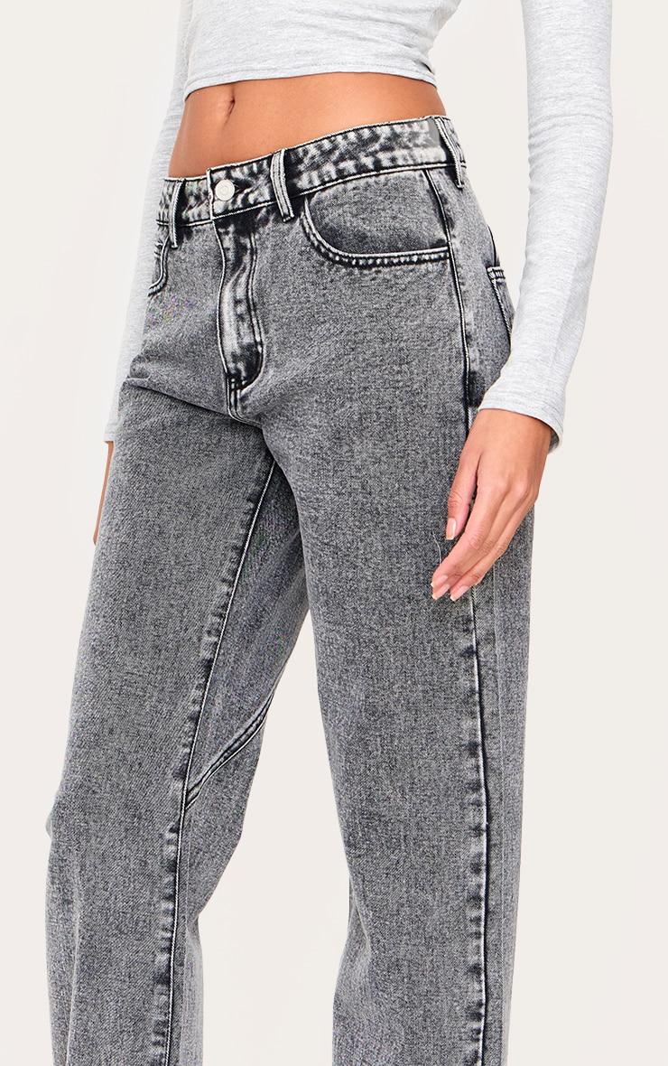 Washed Grey Seam Detail Straight Leg Jeans Product Image