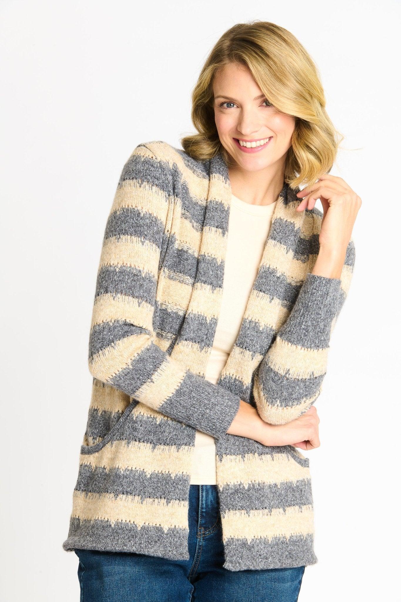 Wave Stripe J-Pocket Cardigan Sweater, Light Heather Product Image