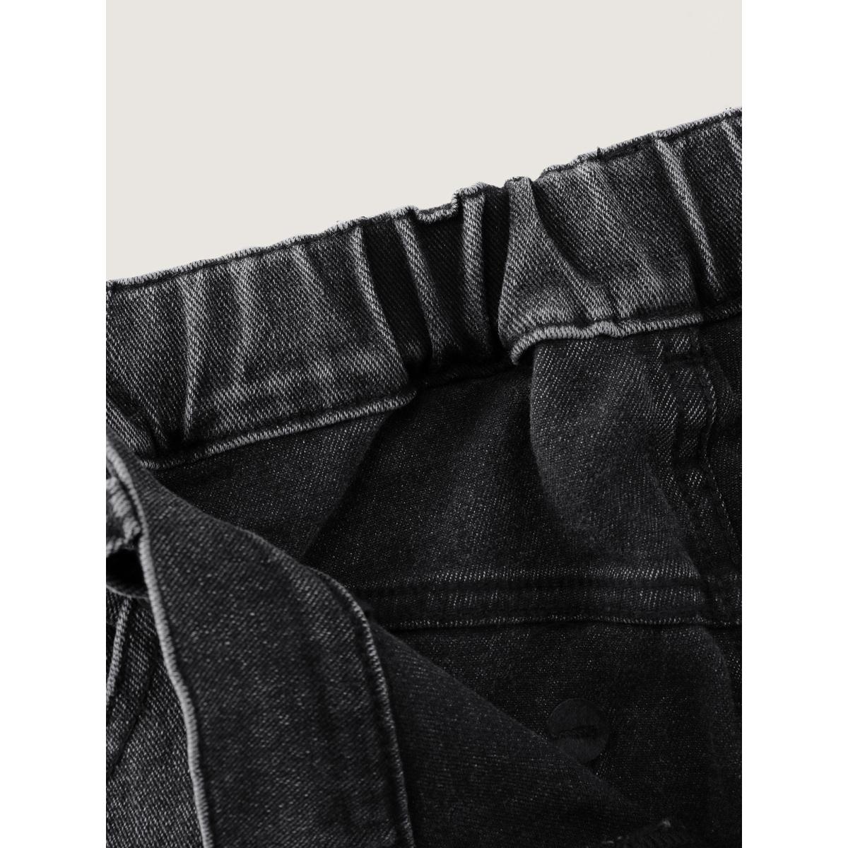 Plus Size Vintage Wash Stretchy Waistband Wide-Leg Jeans Women Acidwashblack Leisure Non Medium stretch Slanted pocket Jeans BloomChic 10/M Product Image