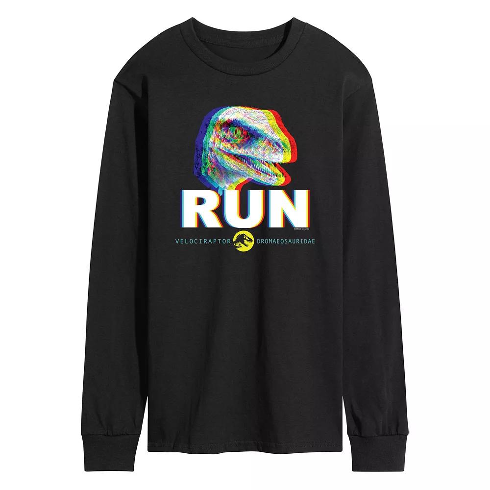 Men's Jurassic World Run Glitch Velociraptor Long Sleeve Graphic Tee,  Product Image