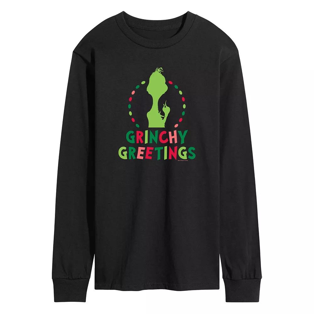 Men's Dr. Seuss The Grinch Grinchy Greetings Long Sleeve Graphic Tee,  Product Image