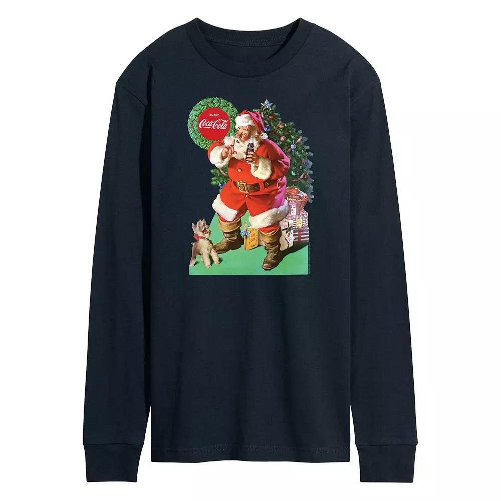 Men's CocaCola Vintage Santa With Dog Long Sleeve Graphic Tee,  Product Image