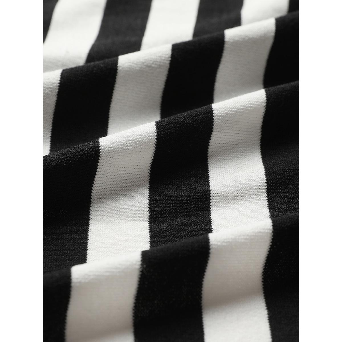 Plus Size Striped Open Front Drop Shoulder Tunic Cardigan Black Women Casual Loose Long Sleeve Dailywear Cardigans BloomChic 26/4X Product Image