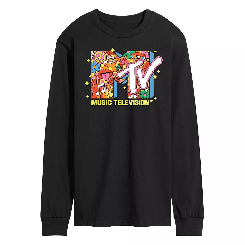 Men's MTV Retro Collage Logo Long Sleeve Graphic Tee,  Product Image