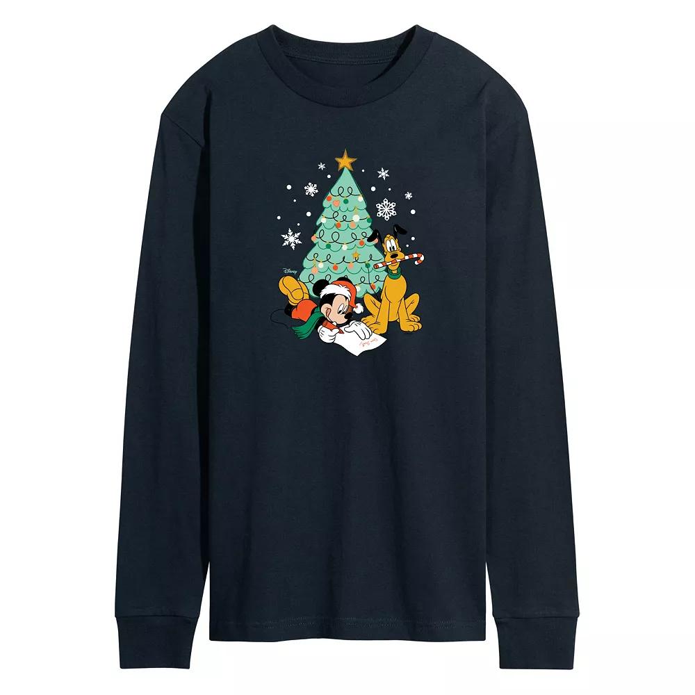 Disney's Mickey Mouse & Pluto Men's Christmas Tree Long Sleeve Graphic Tee,  Product Image