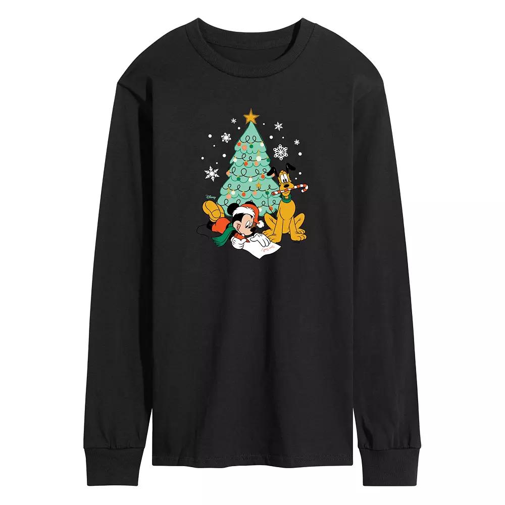 Disney's Mickey Mouse & Pluto Men's Christmas Tree Long Sleeve Graphic Tee,  Product Image
