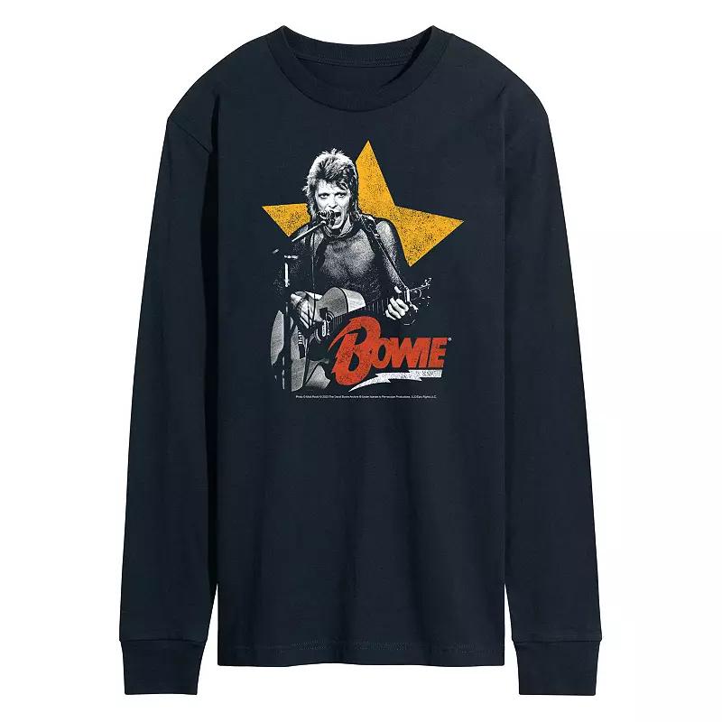 Mens David Bowie Guitar Long Sleeve Tee Blue Product Image