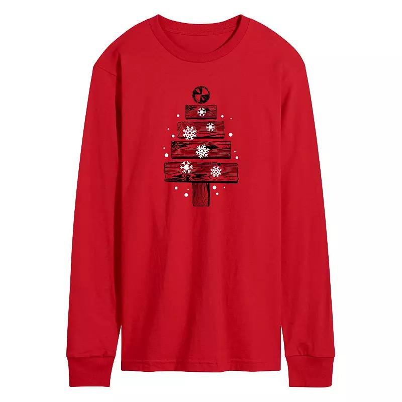 Men's Wood Planks Christmas Tree Long Sleeve Graphic Tee,  Product Image