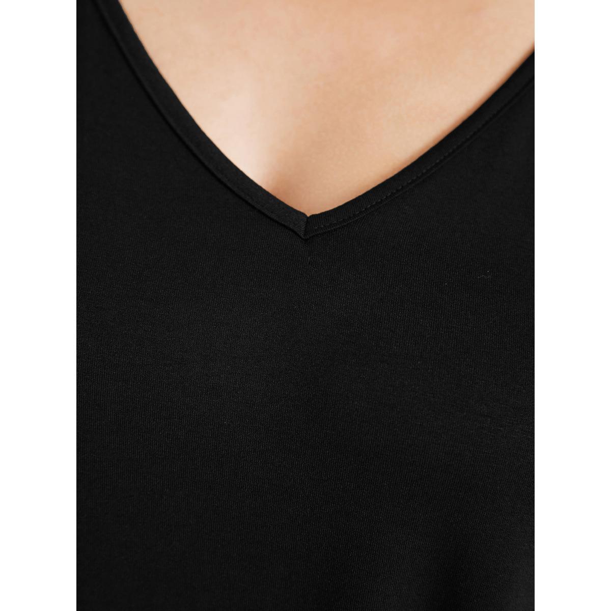 Plus Size Plain Cut Out V Neck T-shirt Black Women Elegant Cut-Out Plain V-neck Everyday T-shirts BloomChic 22-24/3X Product Image