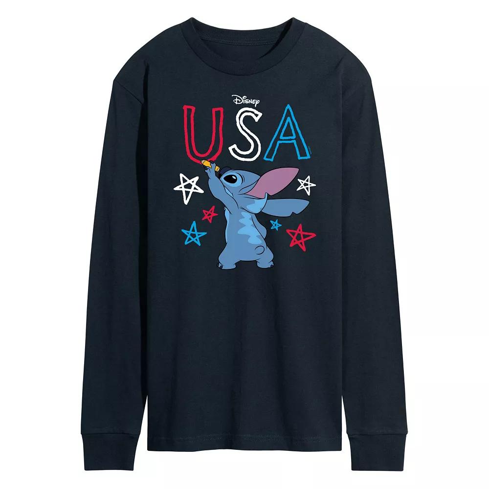 Disney's Lilo and Stitch Men's USA Stitch Crayon Long Sleeve Graphic Tee,  Product Image